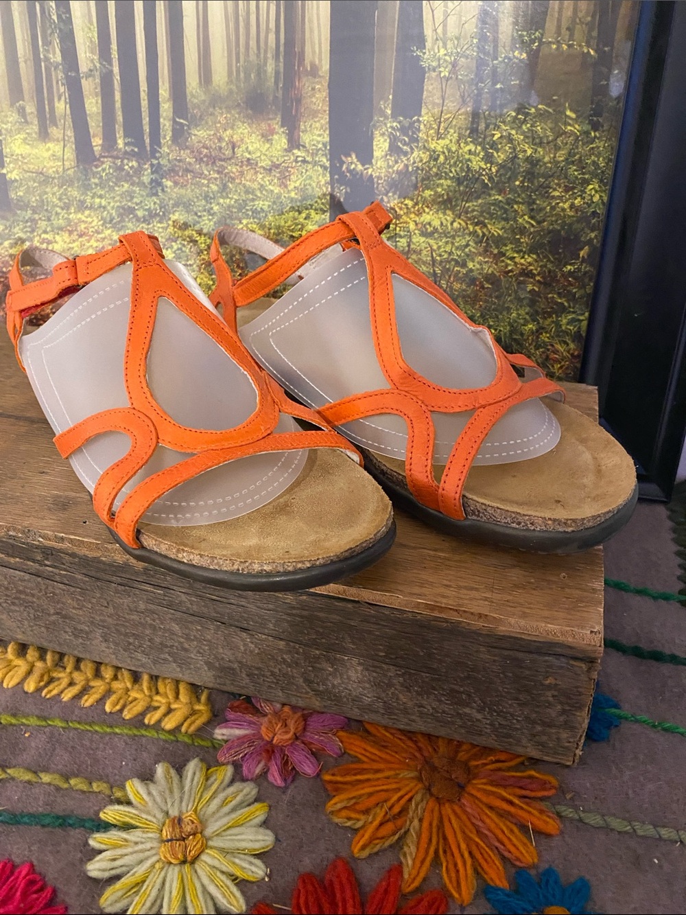 Naot Orange Leather T-Strap Comfort Sandals, normal wear